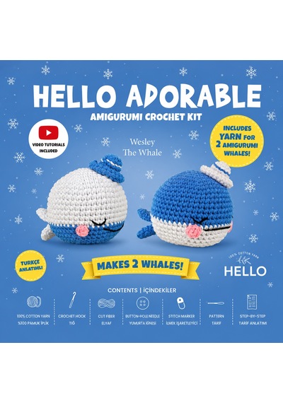 Bakgelal Hello Adorable Amigurumi Balina Yapım Kiti 2 Adet Bff Sevimli Balina, Türkçe Anlatımlı