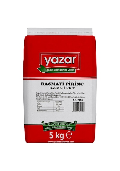 Yazar Basmati Pilavlık Pirinç 5 KG