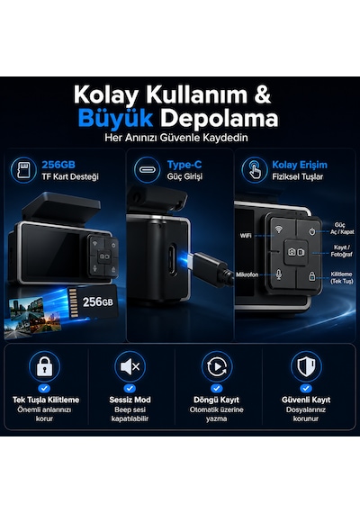 K12 Max 4k Araç Içi Kamera Ön 4k + Arka Hd Kayıt, Wifi Destekli, Gece Görüşlü, 24 Saat Park Modlu Gizli Araç Kamerası