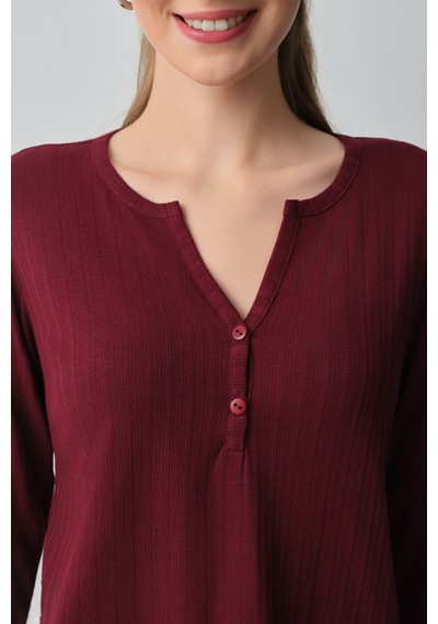 Suwen Campus Uzun Kollu Pijama Üstü Wsh12510055020 Bordo