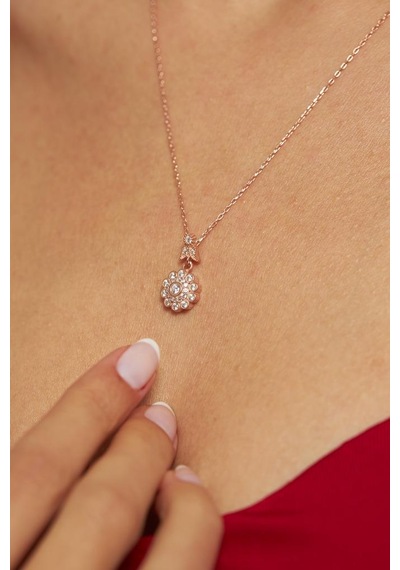 Roza Silver Zirkon Taşlı Rose Elmas Montür Çiçek Gümüş Kolye