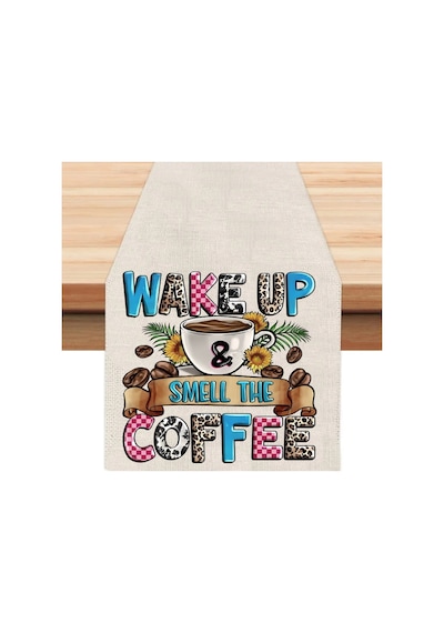 Wake Up Coffee Runner, Runer, Masa Örtüsü, Sofranıza Zarafet Katın Runner, Masa Örtüsü Krem