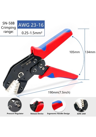 Sn-58b Cırcır Sıkma Pensesi Crimper Aracı 0.25-1.5mm²