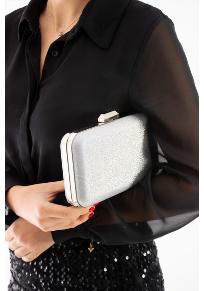 Daj Company Kadın Simli Düğün Şık Tasarım Abiye Portföy Clutch Kadın El Ve Omuz Çantası Gümüş