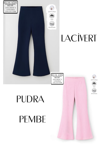 Belyakidswear 2 Li Pamuğa Pamuk Tam Kalıp Kız Çocuk İspanyol Tayt Lacivert Pudra Pembe