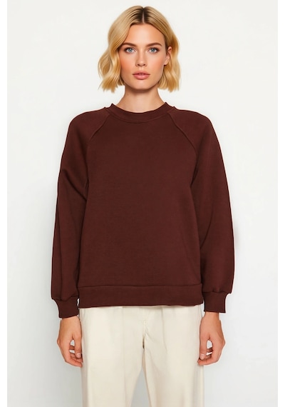 Benerly Kadın Bisiklet Yaka Reglan Kol Düz Örme Sweatshirt Fonksiyonel Da Koyu Kahverengi