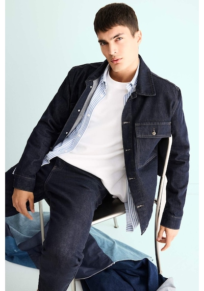 Defacto Relax Fit Düğmeli Jean Ceket F8292ax25aunm34 Mavi