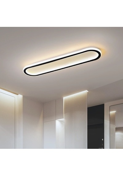 Siyah 100x16 cm Oval Avize 3000K Sarı Işık Led Tavan Lambası