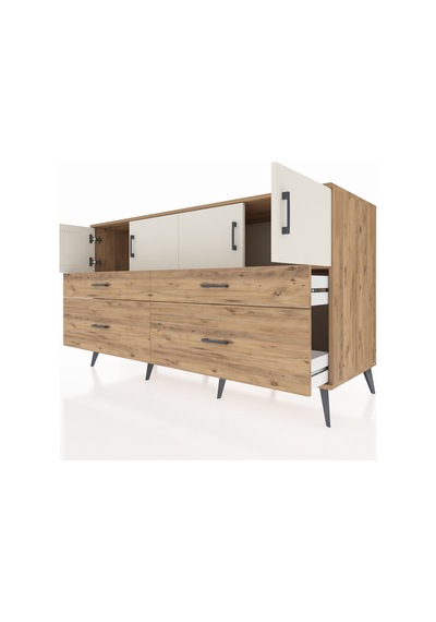 Kronos Konsol 2 Raflı 4 Çekmeceli 4 Kapaklı 176x59x99 Çam-aytaşı/ Çam-aytaşı/çam
