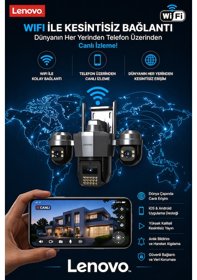 3 Motorize Kameralı 15mp Wifi Aov Sürekli Kayıt Özellikli Ultra Renkli Gece Görüşlü Güvenlik Kamerası