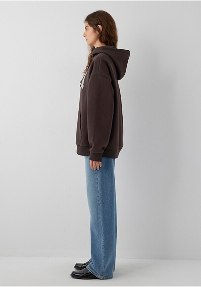 Mavi Logo Baskılı Kapüşonlu Kahverengi Sweatshirt 1600361-70222