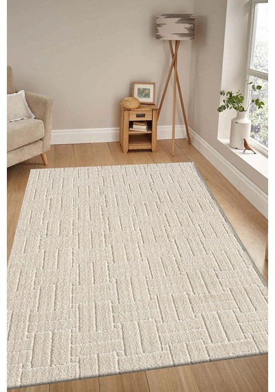 Raschel Carpet Kaymaz Taban Moopy Krem Bukleli Yumuşak Soft Dokuma Yolluk Halı Salon Halısı Lp1001a Krem Krem
