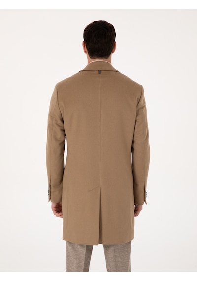 Cacharel Camel Slim Fit %100 Kaşmir Palto Kahverengi