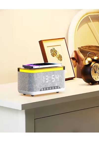 Sa-148 15w Kablosuz Şarj Etme Özellikli Masa Saati - Çalar Saatli Alarm - Bluetooth Hoparlör - Radyo