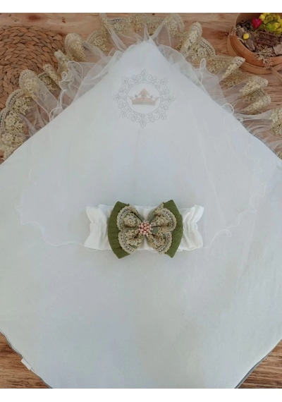 Yenidoğan Teri Cotton Taç Nakışlı Prizma Taş Kundak Bebek Battaniyesi Yeşil Çok Renkli