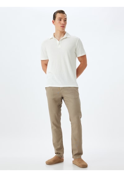 Koton Keten Pantolon Chino Cep Detaylı Düğmeli Taş 4sam40226hw Taş