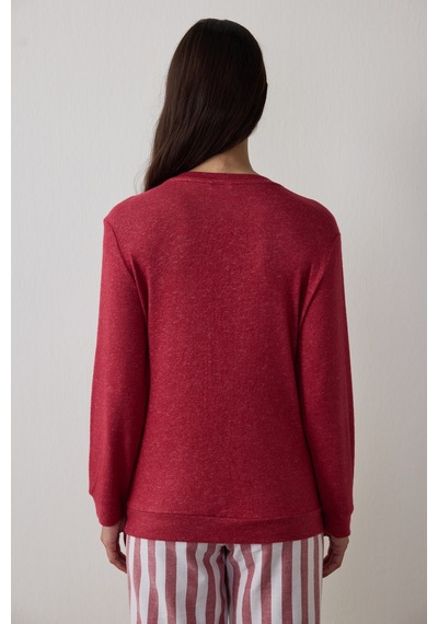 Penti Bordo Good Mood Slogan Baskılı Termal Etkili Sweatshirt Pijama Üstü