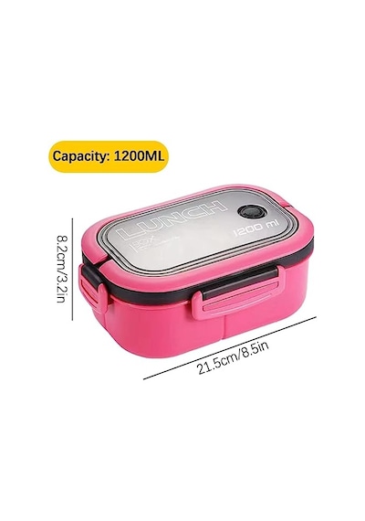 Busstier 1200 Ml 2 Katlı 6 Bölmeli Bpa'sız Pp Plastik Sefer Tası Ve Beslenme Çantası - Hava Kilitli Bento Lunch Box, Çatal Ve Kaşık Dahil Pembe