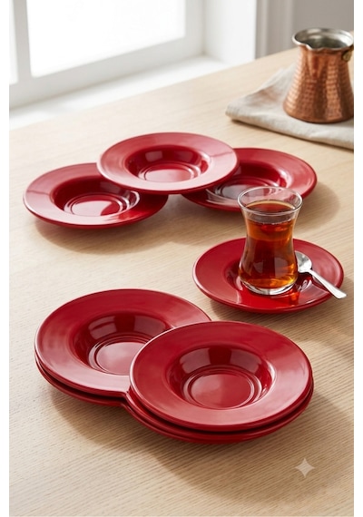12 Adet Kırılmaz Melamin Çay Tabağı Çay Tabak 11 Cm - Kırmızı Beyaz