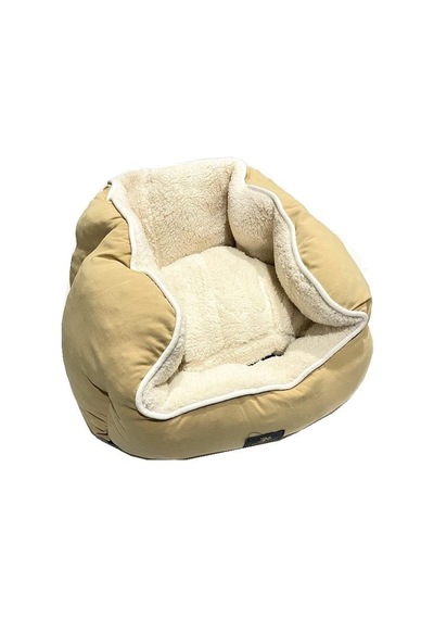Süslüpati Kullanışlı Yıkanabilir Kumaş Silikon Elyaf Dolgulu Kedi Köpek Yatağı Kahve Krem 56cm