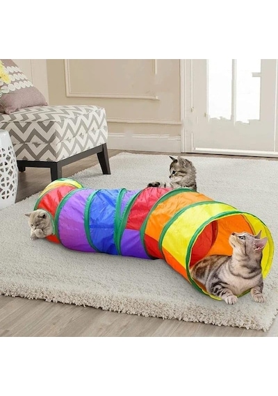 Kıvrımlı Kedi Tüneli Katlanır Gökkuşağı Uzun Kedi Köpek Oyun Tüneli Evcil Hayvan Oyun Tüneli
