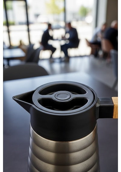 Cooker 2 Litre Çelik Termos Bambu Saplı Siyah Gri