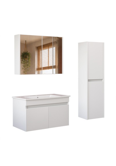 Lavabolu Mdf 80 Cm Banyo Alt Dolabı + Aynalı Üst Dolabı + Banyo Boy Dolabı , Banyo Dolabı Seti. Beyaz Lavabolu Mdf 80 Cm Banyo Alt Dolabı + Aynalı Üst Dolabı + Banyo Boy Dolabı , Banyo Dolabı Seti. Beyaz