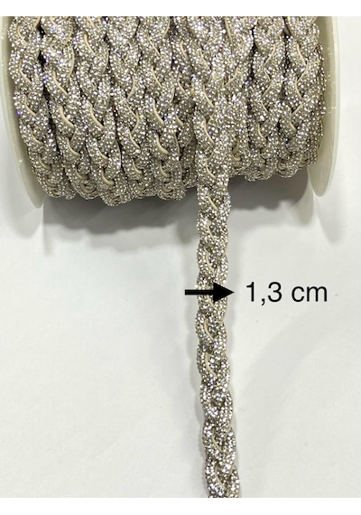 Taşlı Şerit Saç Örgü Modeli / 1 Metre / H12 - Gümüş