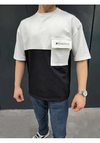 Modi Unisex Torba Cep Detaylı Parçalı T-shirt - Siyah Siyah S