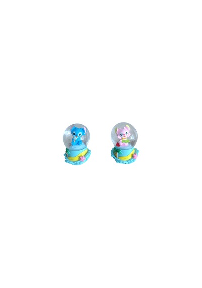9cm-6cm Işıklı Pembe Ve Mavi Renk Hediyelik-dekoratif 2 Li Stitch Kar Küresi 9x6
