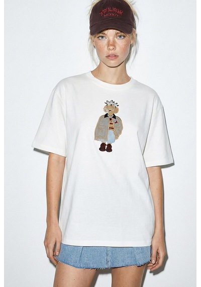 Shade Kadın Köpek Nakışlı Taş İşlemeli Relaxed Fit Pamuk T-shirt 1077 60286067 - Beyaz L