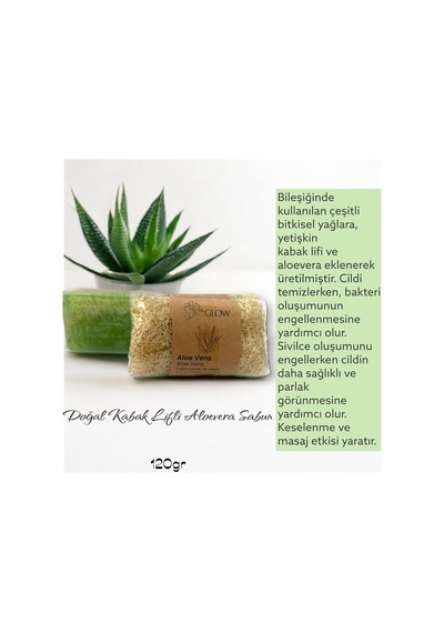 Miglow Doğal Kabak Lifli Aloe Vera Sabunu, Masaj Etkili, Bitkisel Özler İçeren, 120gr
