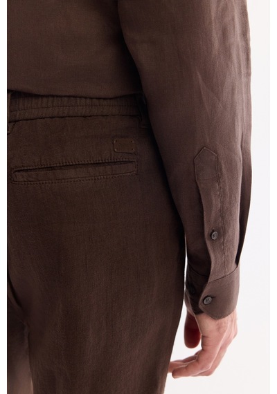 Avva Erkek Kahve Beli Lastikli %100 Keten Relaxed Fit Pantolon B003032
