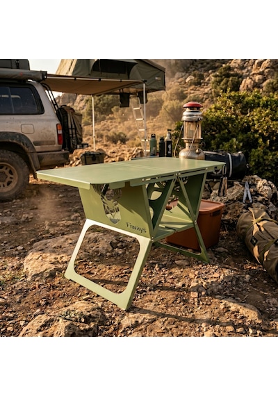 Fiways Axıs V2 Haki Metal Kamp Masası, 1mm Çelik Gövde, Profesyonel Katlanır Çantalı Outdoor Sehpa