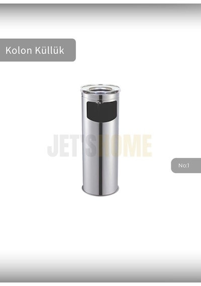 Jet's Home Kolon Küllük Paslanmaz Dış Mekan Sigaralık Lüks Ayaklı Küllük No:1 Çöp Kovası Kutusu Gri