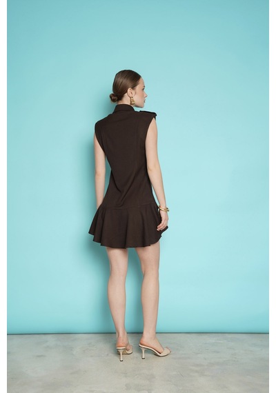 Verymoda Omuzu Apoletli Sıfır Kol Mini Elbise Vmd2974 Kahve