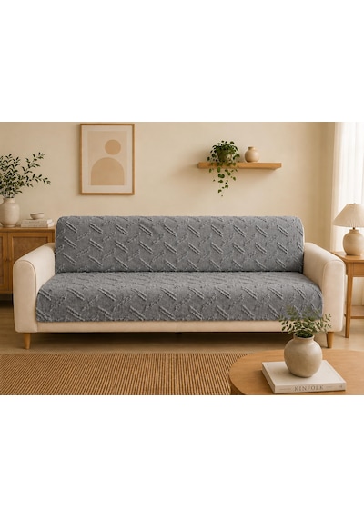 Sycamore Home Koltuk Örtüsü 175x215 Cm Çekyat Örtüsü, Kaymaz, Yıkanabilir, Lüks Kumaş Şönil Jakarlı Antrasit