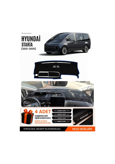 Hyundai Staria 2021-2025 Uyumlu Torpido Örtüsü, Torpido Kılıfı - Siyah Mavi