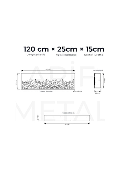 Arif Şömine Dekoratif Elektrikli Yapay Şömine - 120x25x15 Cm - Farklı Renk Modları, Kumandalı, Bluetooth