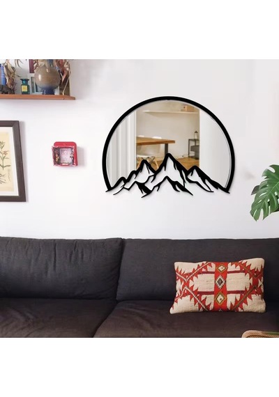 Cajuart Dekoratif Dağ Motifli Ayna Modern Duvar Dekoru Manzara Süs Tablo Siyah