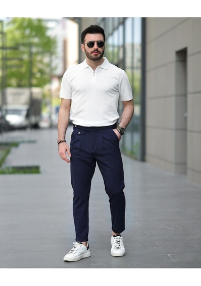 Fermuarlı Triko Tshirt Beyaz