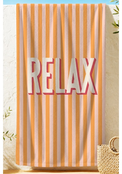 Çizgili Relax Plaj Havlusu - Modern Retro Turuncu Pembe Havuz Deniz Hızlı Kuruyan Mikrofiber Havlu Uçuk Menekşe