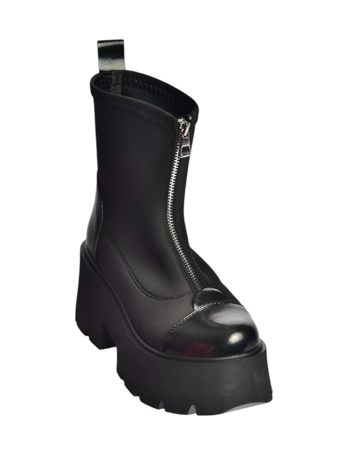 Fox Shoes V820008604 Siyah Kumaş Kalın Tabanlı Fermuarlı Kadın Bot Siyah-Kumaş