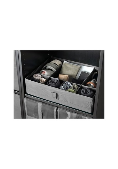 Çekmece İçi Bölmeli Kutu, Koyu Gri Renk 44x34x11 Cm Takı-kemer-aksesuar Düzenleyici Organizer Açık Bej