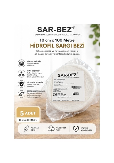 Teksomed Hidrofil Sargı Bezi 10 Cm X 100 Metre 5 Adet