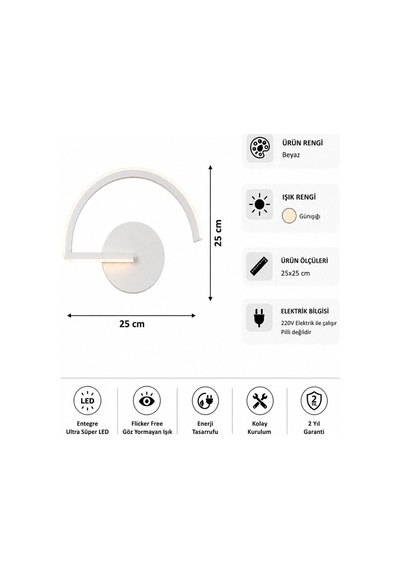Mori Modern Led Duvar Apliği Günışığı Beyaz
