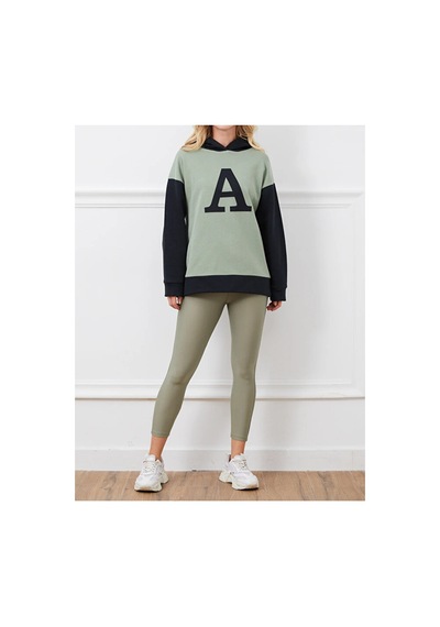 Tex Republic Kadın Baskılı Kapüşonlu Oversize Üç İplik Sweatshirt Lacivert