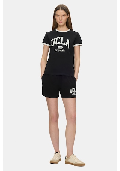 Ucla Lotte Siyah Baskılı Pamuklu Standard Fit Kadın Örme Şort