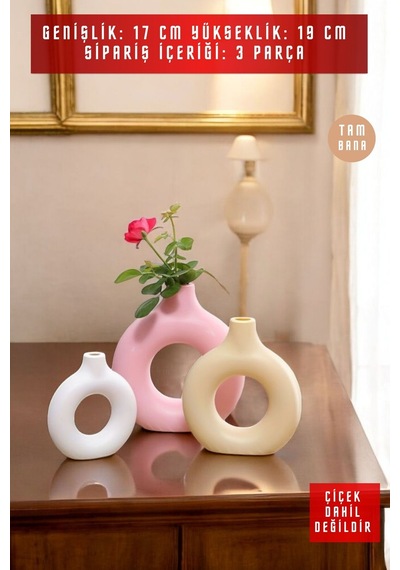 Beyaz Dekoratif Vazo Seti Obje Ev Dekorasyon Masa Üstü Dekor Vazo Seti Model 23 Cappuccino Pembe Beyaz Cappuccino Pembe Beyaz