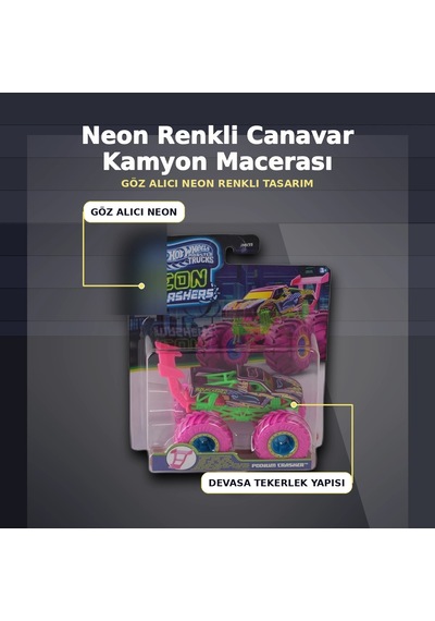 Jmv39 Neon Renkli 1:64 Ölçek Canavar Kamyon Monster Trucks Smashers Araç
